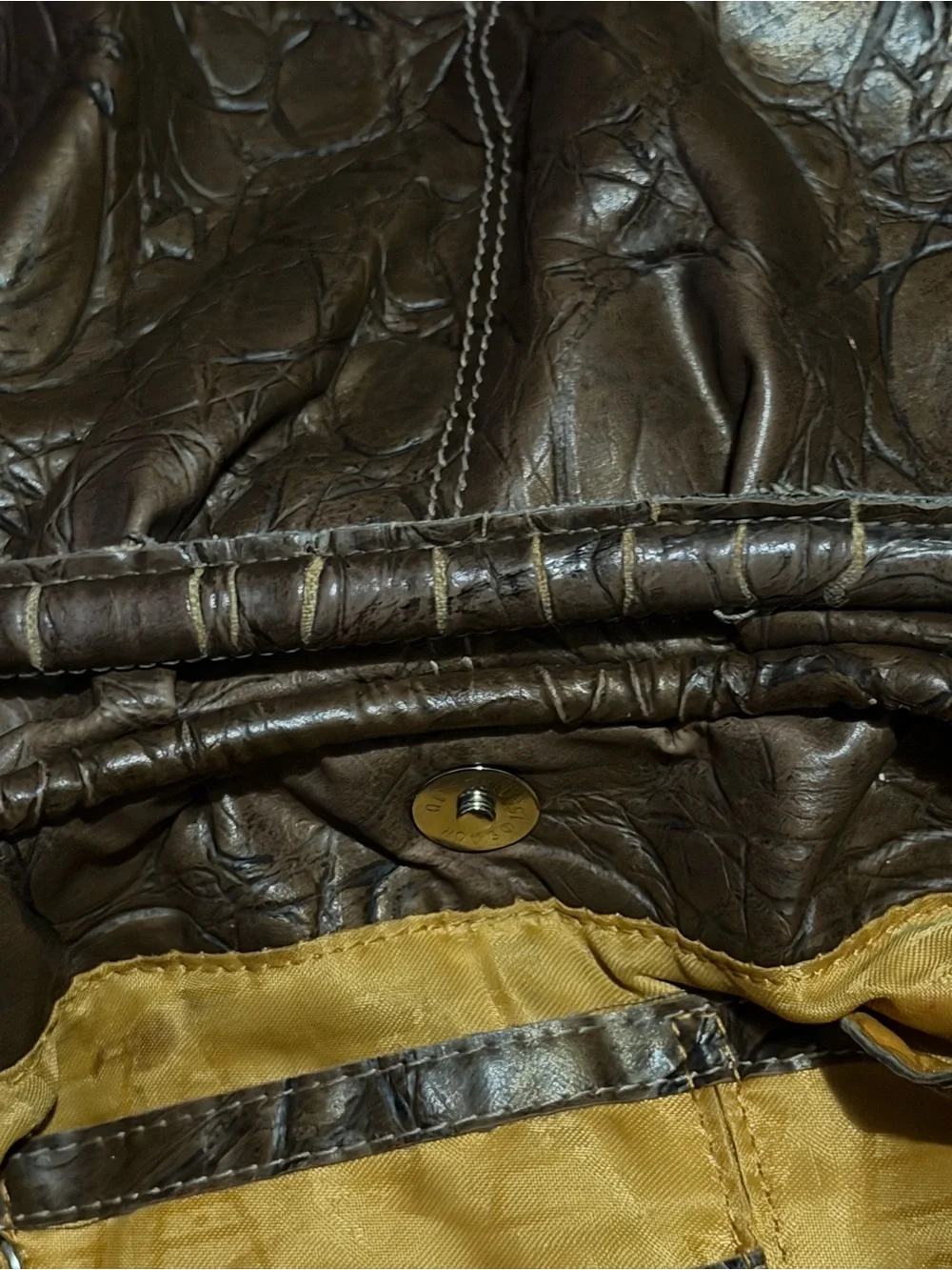 Y2K Kathy Van Zeeland Brown Croc-Embossed Hobo Shoulder Bag